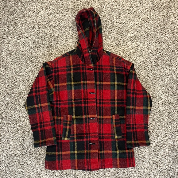 Vintage 1960's Braetan Wool Plaid Coat w/ hood.  Women's S - Picture 1 of 8